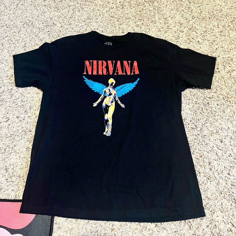 Nirvana Shirt Adult Large Black Utero Rock Band Music Tour Kurt Cobain Used